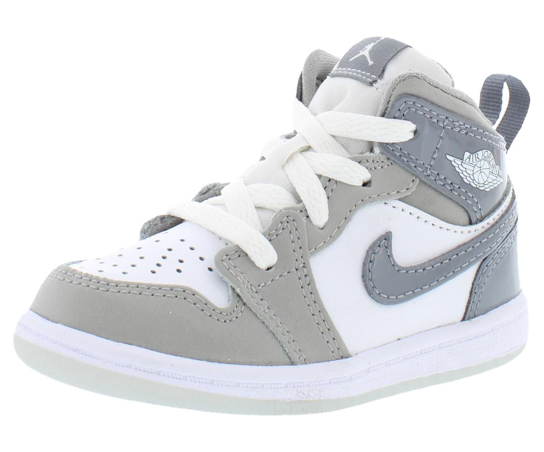Nike Jordan 1 Mid SE Leather Infant/Toddler Shoes Size 6, Color: White/Cool Grey/Medium Grey
