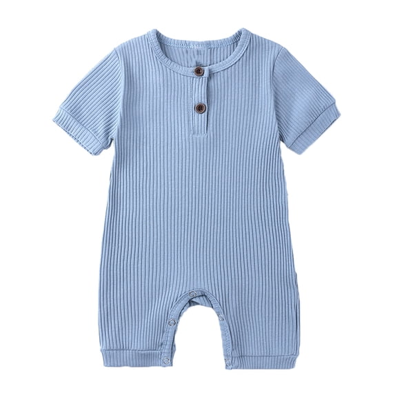 Toddler's Jumpsuits, Rompers & Overalls Child'S Summer Jumpsuit Boys and Girls Baby Botton Short Sleeve Round Neck Cute Solid Shorts Rompers New Casual Winter Jumpsuits Light Blue 3 Months