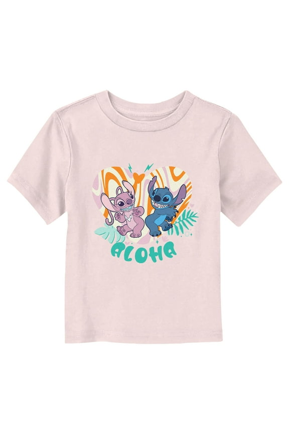 Toddler's Lilo & Stitch Aloha Couple Graphic Tee Light Pink 2T