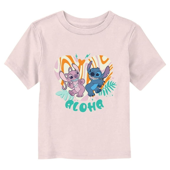 Toddler's Lilo & Stitch Aloha Couple Graphic Tee Light Pink 4T