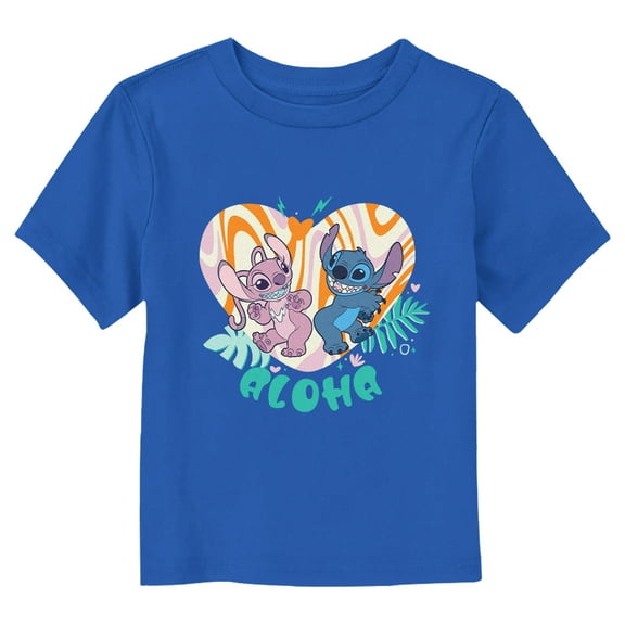 Toddler's Lilo & Stitch Aloha Couple Graphic Tee Royal Blue 4T