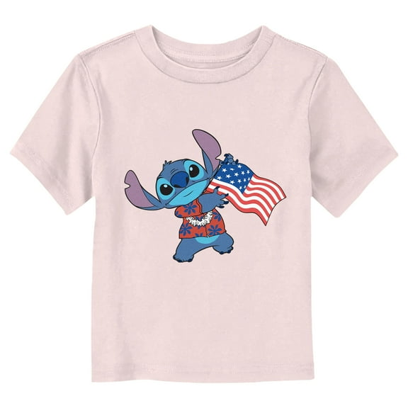 Toddler's Lilo & Stitch American Flag  Graphic Tee Light Pink 5T