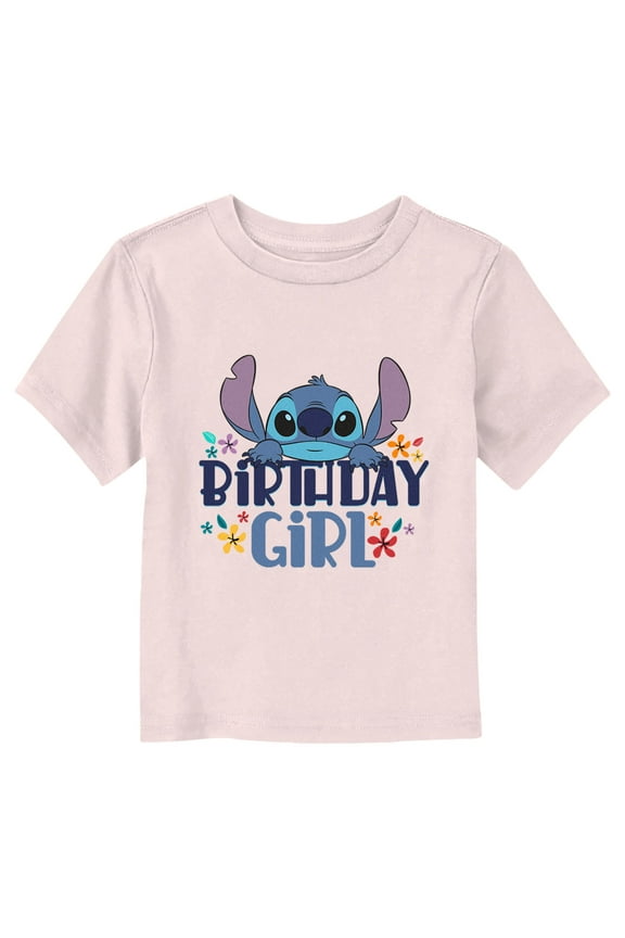 Toddler's Lilo & Stitch Birthday Girl Stitch Graphic Tee Light Pink 2T