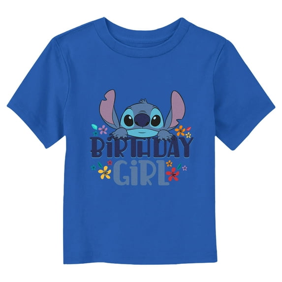 Toddler's Lilo & Stitch Birthday Girl Stitch Graphic Tee Royal Blue 4T