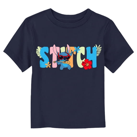 Toddler's Lilo & Stitch Colorful Tropic Ukulele Stitch Graphic Tee Navy Blue 2T