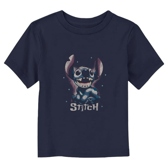 Toddler's Lilo & Stitch Distressed Airbrushed Stitch Portrait Graphic Tee Navy Blue 3T