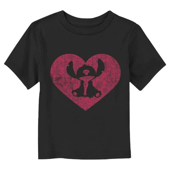 Toddler's Lilo & Stitch Distressed Heart Silhouette  Graphic Tee Black 4T