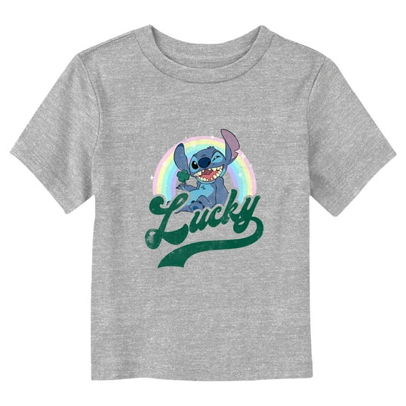 Toddler's Lilo & Stitch Distressed Lucky Rainbow Wink Graphic Tee Athletic Heather 5T