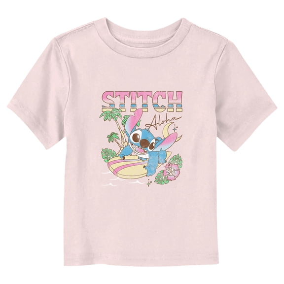 Toddler's Lilo & Stitch Distressed Surfing Stitch  Graphic Tee Light Pink 4T