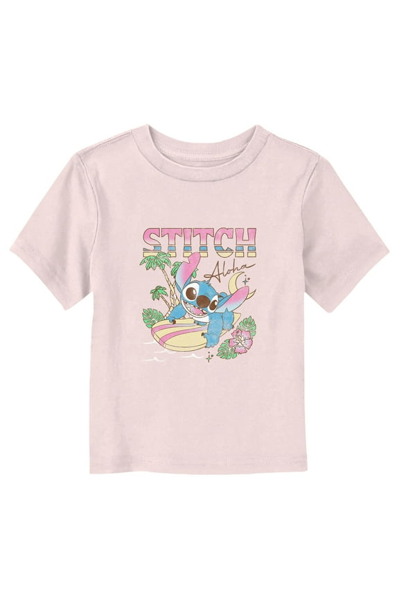 Toddler's Lilo & Stitch Distressed Surfing Stitch Graphic Tee Light Pink 4T