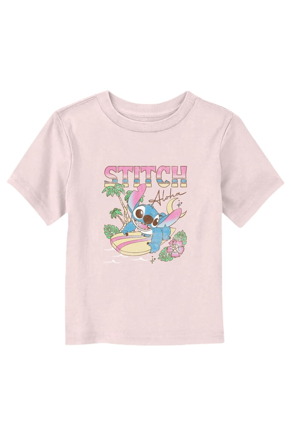 Toddler's Lilo & Stitch Distressed Surfing Stitch Graphic Tee Light Pink 5T