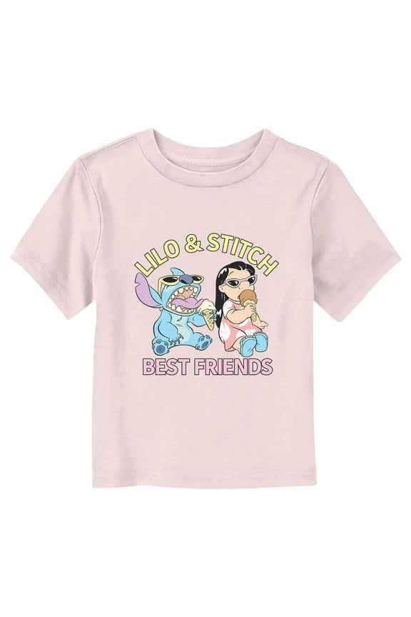 Toddler's Lilo & Stitch Ice Cream & Best Friends Portrait  Graphic Tee Light Pink 5T