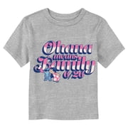 Toddlers Lilo & Stitch Pink and White Script Ohana Kiss Graphic Tee Athletic Heather 4T