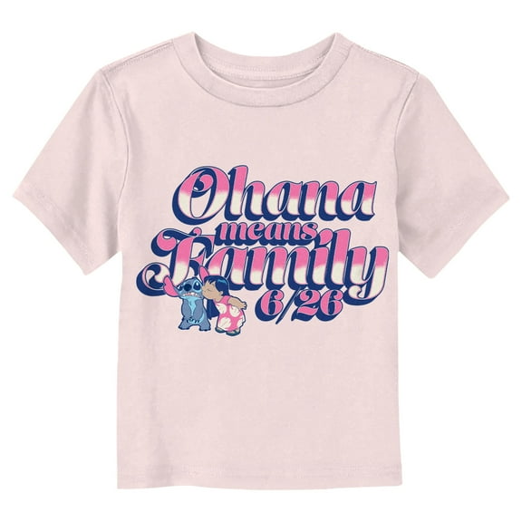 Toddler's Lilo & Stitch Pink and White Script Ohana Kiss Graphic Tee Light Pink 2T