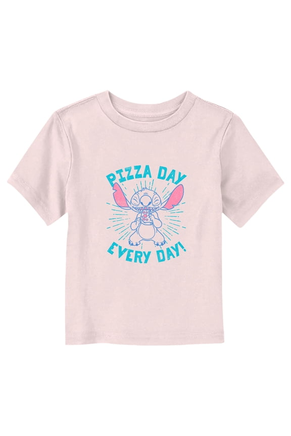 Toddler's Lilo & Stitch Pizza Day Every Day Lined Stitch Graphic Tee Light Pink 2T
