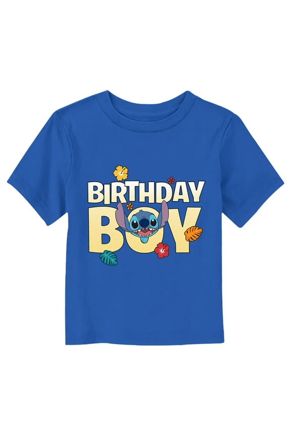 Toddler's Lilo & Stitch Tropical Birthday Boy Graphic Tee Royal Blue 3T