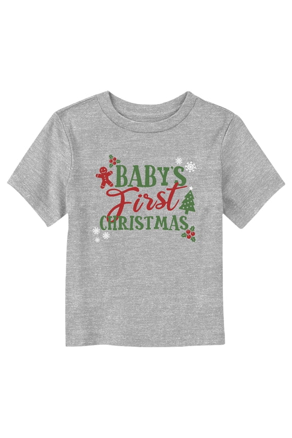 Toddler's Lost Gods Baby’s First Christmas Graphic Tee Athletic Heather 5T