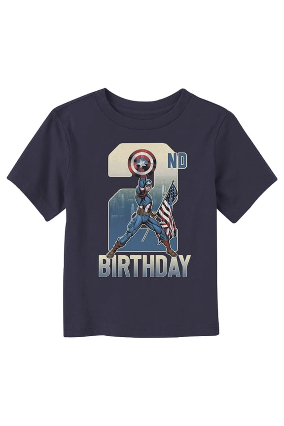 Toddler's Marvel 2nd Birthday Capitan America Graphic Tee Navy Blue 3T