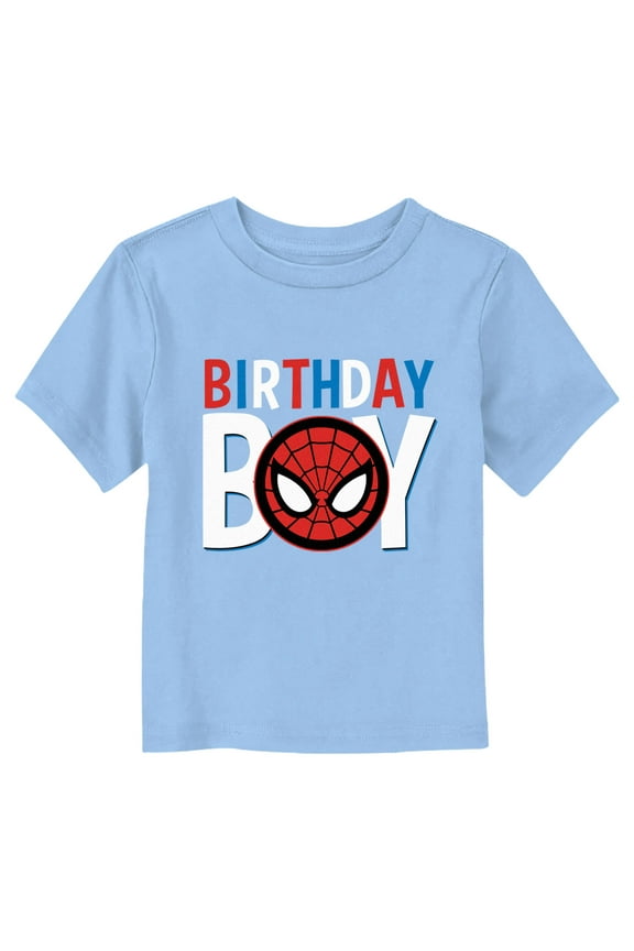 Toddler's Marvel Birthday Boy Spider-Man Logo Graphic Tee Light Blue 4T