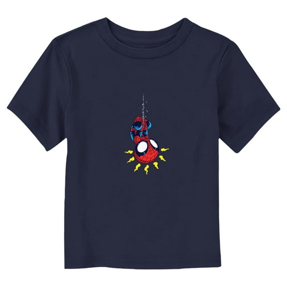 Toddler's Marvel Chibi Spider-Man Hanging Upside Down Graphic Tee Navy Blue 4T