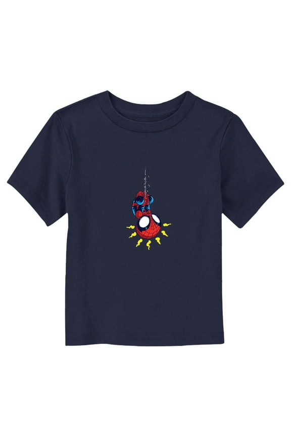 Toddler's Marvel Chibi Spider-Man Hanging Upside Down Graphic Tee Navy Blue 4T