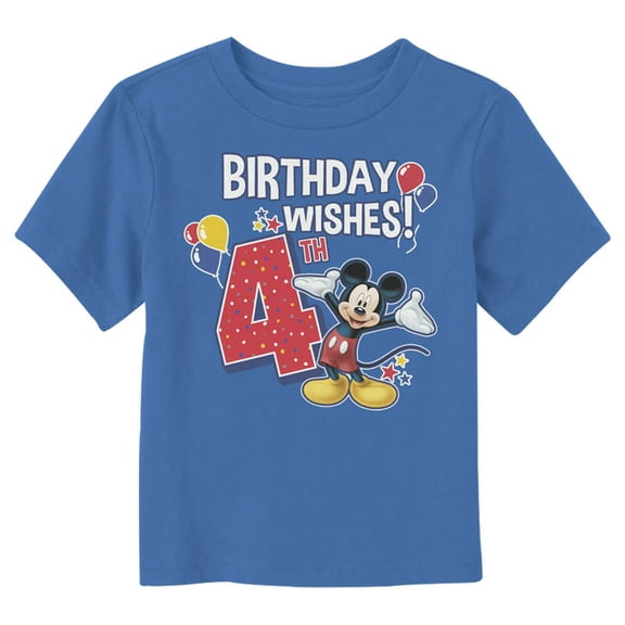 Toddler's Mickey & Friends 4th Birthday Wishes  Graphic Tee Royal Blue 3T