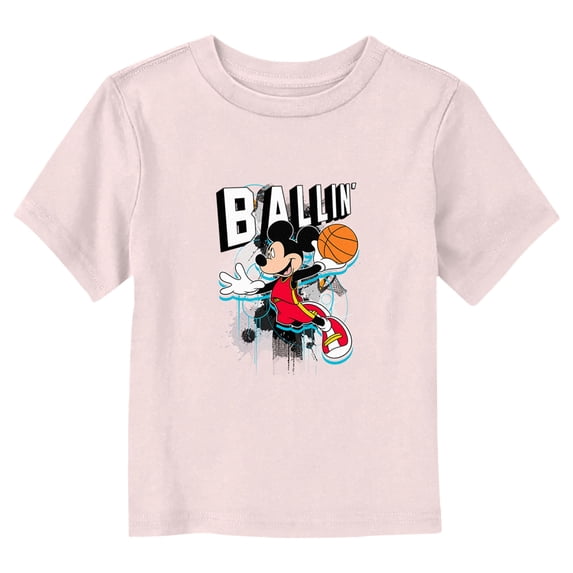 Toddler's Mickey & Friends Basketball Player Ballin' Graphic Tee Light Pink 4T