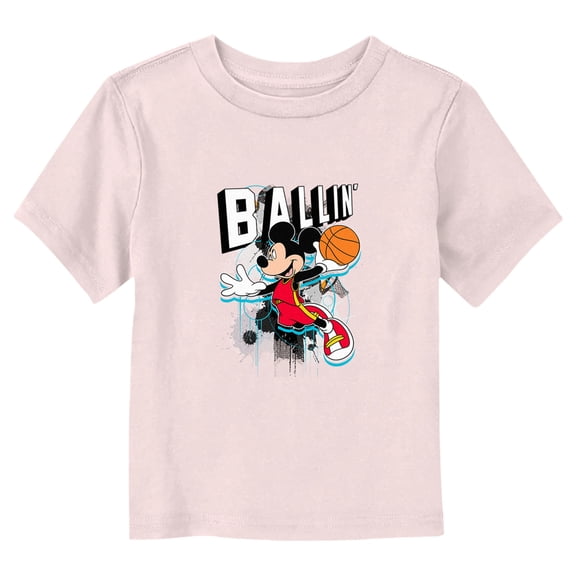 Toddler's Mickey & Friends Basketball Player Ballin'  Graphic Tee Light Pink 4T