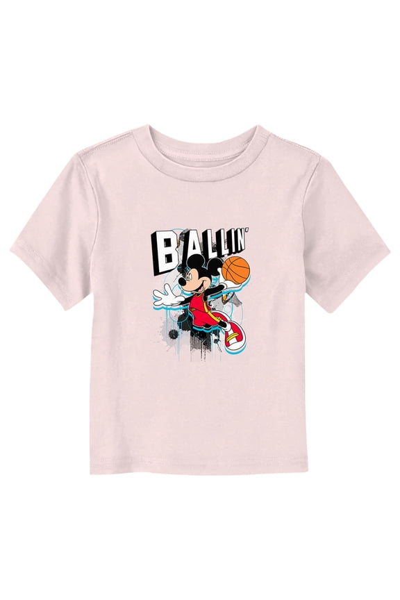 Toddler's Mickey & Friends Basketball Player Ballin' Graphic Tee Light Pink 5T
