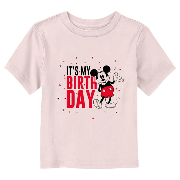Toddler's Mickey & Friends Black and Red It's My Birthday Graphic Tee Light Pink 3T