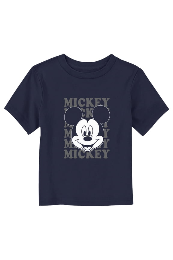 Toddler's Mickey & Friends Black and White Mickey Headshot Graphic Tee Navy Blue 2T