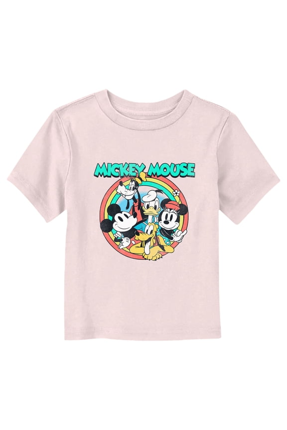 Toddler's Mickey & Friends Classic Group Circle Graphic Tee Light Pink 4T