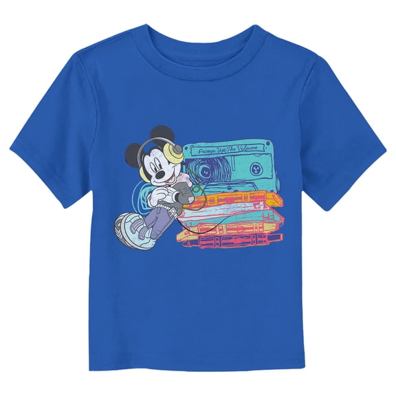 Toddler's Mickey & Friends Distressed Cassette Lean Graphic Tee Royal Blue 3T