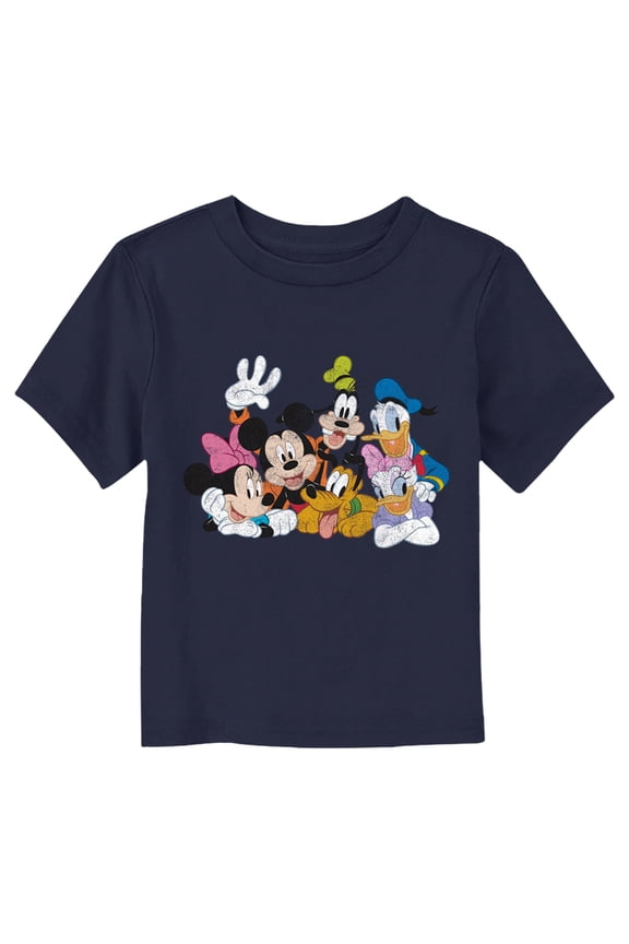 Toddler's Mickey & Friends Distressed Crew Photo Graphic Tee Navy Blue 2T