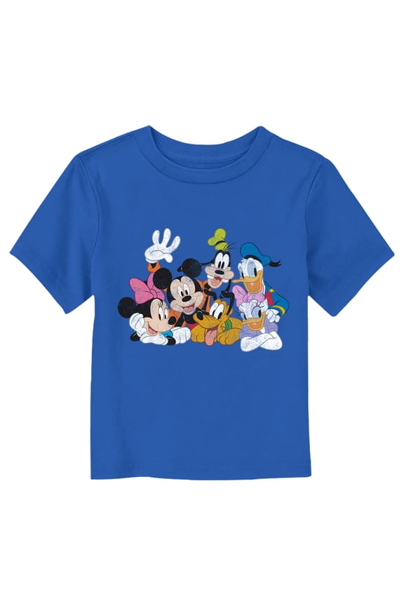 Toddler's Mickey & Friends Distressed Crew Photo Graphic Tee Royal Blue 2T