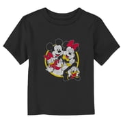 Toddlers Mickey & Friends Distressed Friend Group Circle Graphic Tee Black 3T