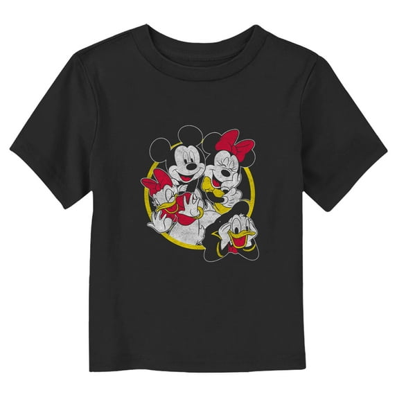 Toddler's Mickey & Friends Distressed Friend Group Circle Graphic Tee Black 3T