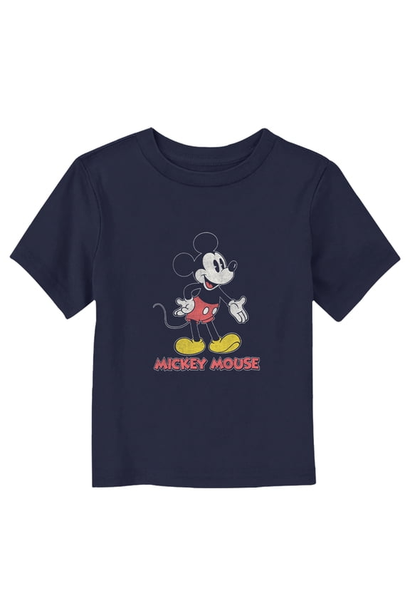 Toddler's Mickey & Friends Distressed Mickey Logo Graphic Tee Navy Blue 4T