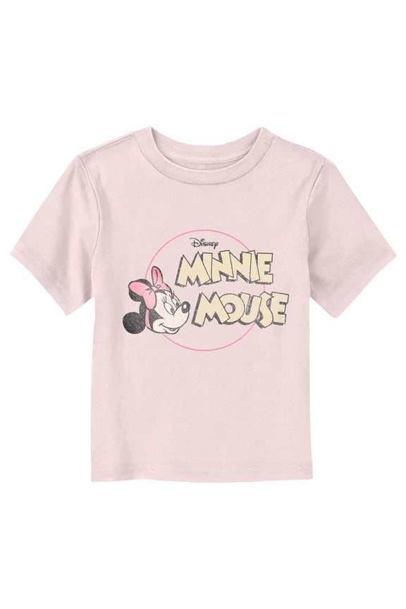 Toddler's Mickey & Friends Distressed Minnie Bold Logo Graphic Tee Light Pink 4T