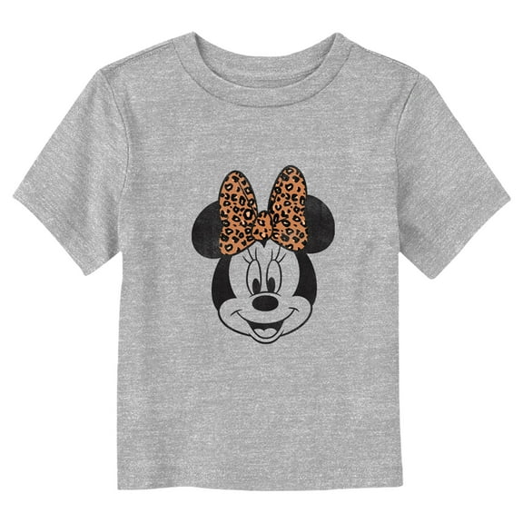 Toddler's Mickey & Friends Distressed Minnie Mouse With Cheetah Print Bow Graphic Tee Athletic Heather 2T