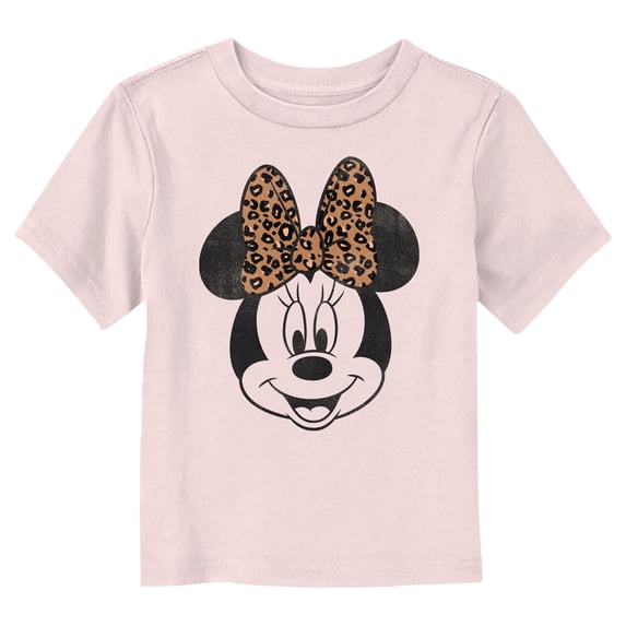 Toddler's Mickey & Friends Distressed Minnie Mouse With Cheetah Print Bow Graphic Tee Light Pink 4T