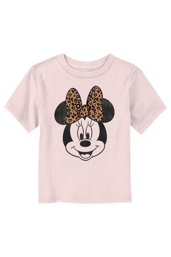 Toddler's Mickey & Friends Distressed Minnie Mouse With Cheetah Print Bow Graphic Tee Light Pink 4T