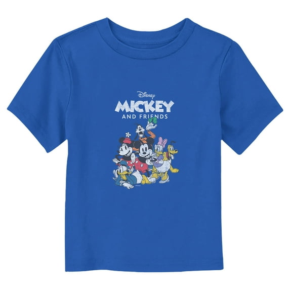 Toddler's Mickey & Friends Distressed Retro Group Graphic Tee Royal Blue 4T