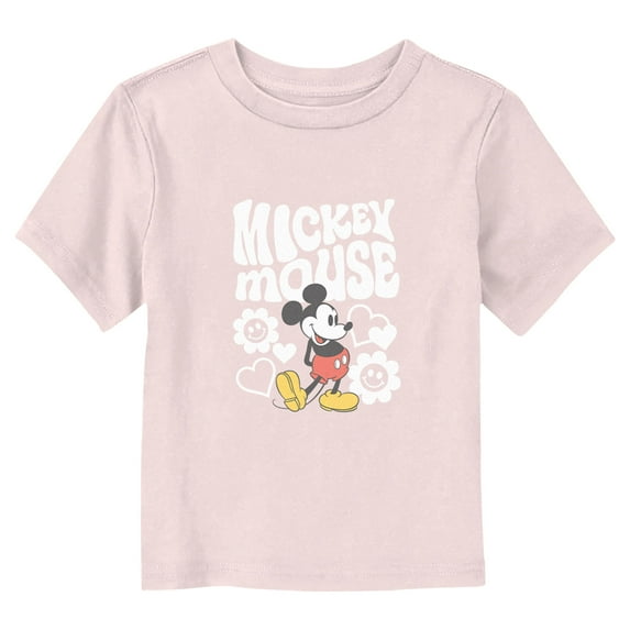 Toddler's Mickey & Friends Groovy Hearts and Flowers Graphic Tee Light Pink 2T
