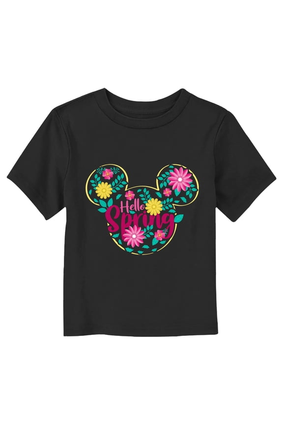 Toddler's Mickey & Friends Hello Spring Flowers Logo Graphic Tee Black 3T