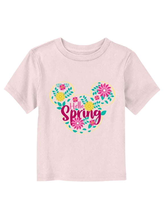 Toddler's Mickey & Friends Hello Spring Flowers Logo Graphic Tee Light Pink 2T