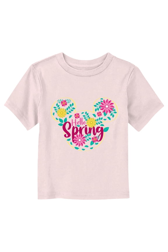 Toddler's Mickey & Friends Hello Spring Flowers Logo Graphic Tee Light Pink 5T