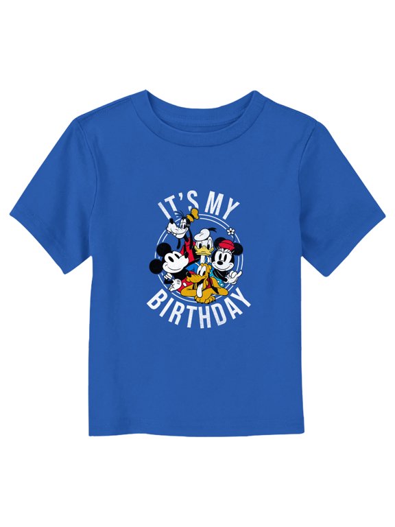 Toddler's Mickey & Friends It's My Birthday Graphic Tee Royal Blue 4T