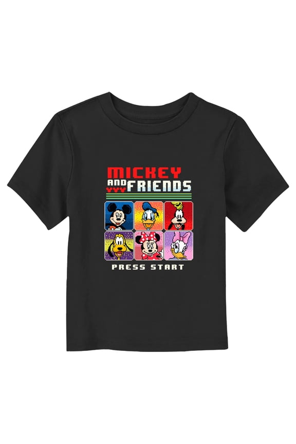 Toddler's Mickey & Friends Retro 8-Bit Portraits Graphic Tee Black 2T