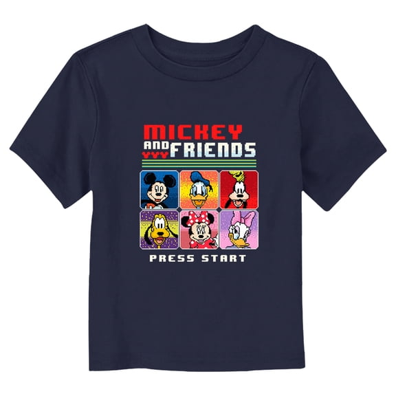 Toddler's Mickey & Friends Retro 8-Bit Portraits Graphic Tee Navy Blue 4T